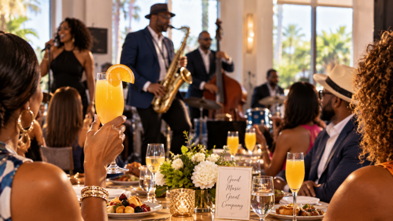 Live jazz band playing for the group