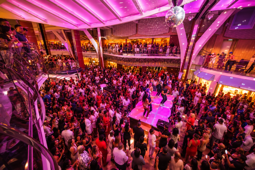 Theme event party inside a cruise ship atrium